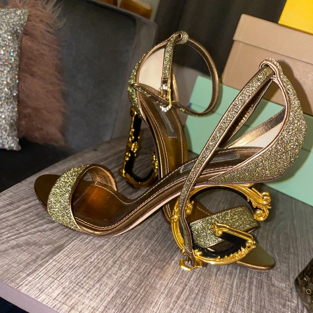 Sz 39 dolce gabbana green glitter gold sandal
